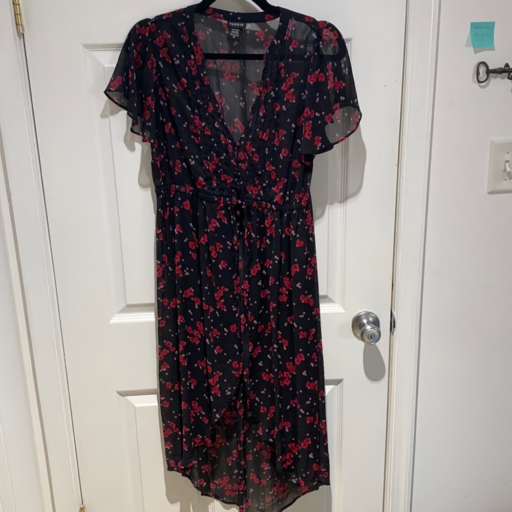 *3 for $24* Torrid Sheer Black Overlay with Red and White Flowers